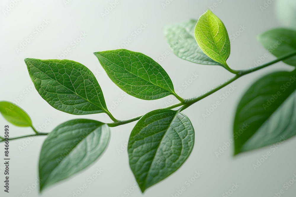 Naklejka premium Green leaves on a branch isolated on a white background.