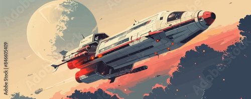 Spaceship in orbit Vector flat minimalistic isolated