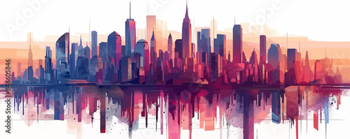 Futuristic city skyline with sleek skyscrapers. Vector flat minimalistic isolated