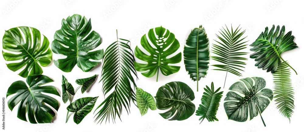 Beautiful tropical exotic foliage set isolated on a white background Beautiful tropical exotic foliage set isolated on a white background