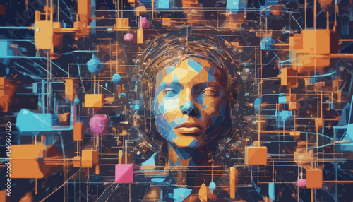 Die künstliche Intelligenz bekommt ein Gesicht. Vektor Ki Grafik