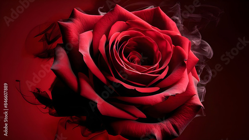 Fototapeta Naklejka Na Ścianę i Meble -  Close up of a red rose on dark red background