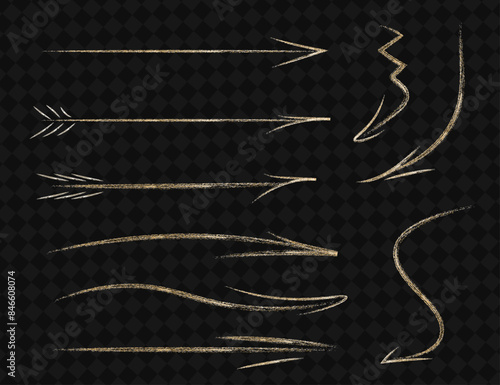 Abstract textured arrows in gold, a magnificent set.