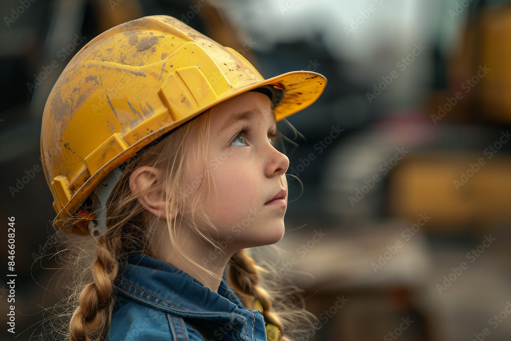 Created with generative AI image of cute small child wearing helmet and costume like an adult Created with generative AI image of cute small child wearing helmet and costume like an adult