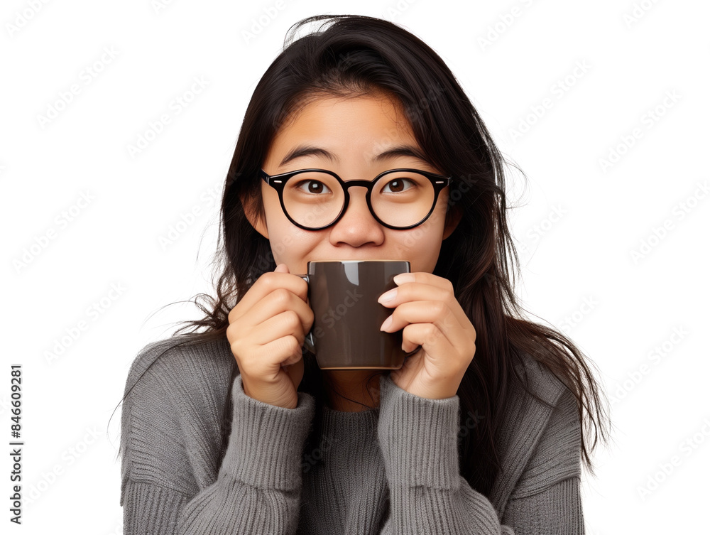 A young Asian freelancer savoring the aroma and flavor of coffee while working from her home office A young Asian freelancer savoring the aroma and flavor of coffee while working from her home office