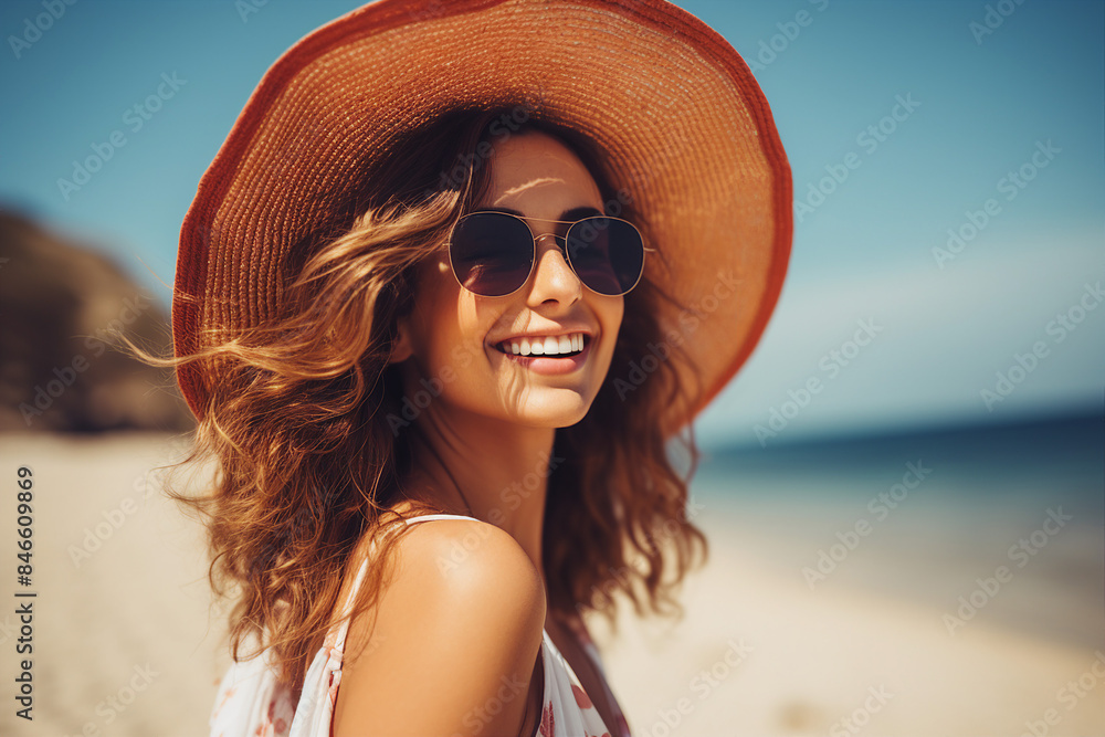Generative AI photo of charming lovely woman on summer sea vacation beautiful nature around Generative AI photo of charming lovely woman on summer sea vacation beautiful nature around