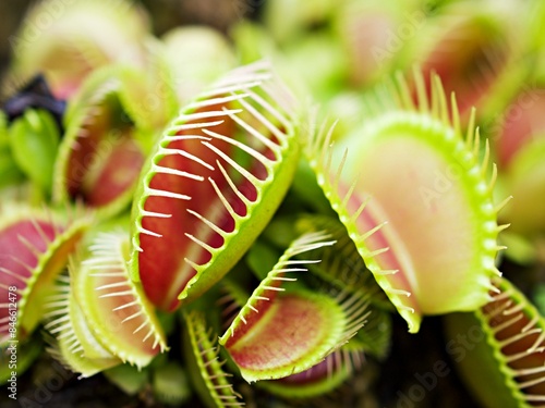 Closeup Venus flytrap ,Insectivorous plants ,Low Giant ,Dionaea muscipula ,needle-like-teeth ,venus fly catcher ,Cook's Carnivorous 