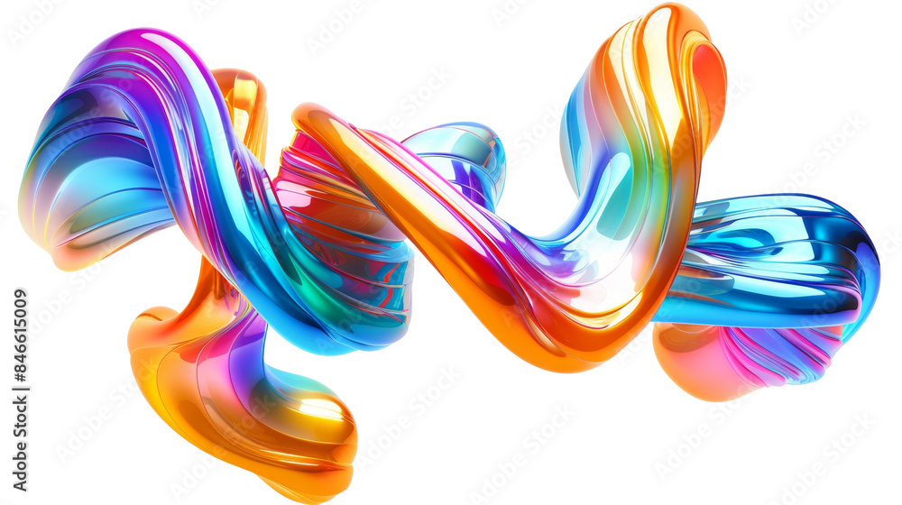 Fototapeta premium Abstract wavy liquid rainbow gradient on transparent background