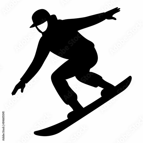 vector silhouette of a man snowboarding on a snowboard white background