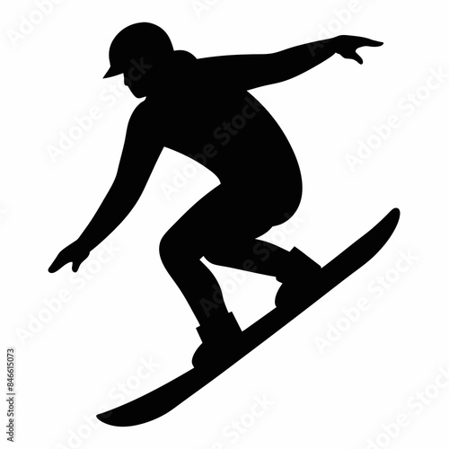 vector silhouette of a man snowboarding on a snowboard white background