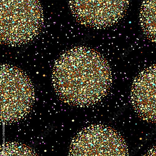 Vector seamless pattern with glossy circles on black background