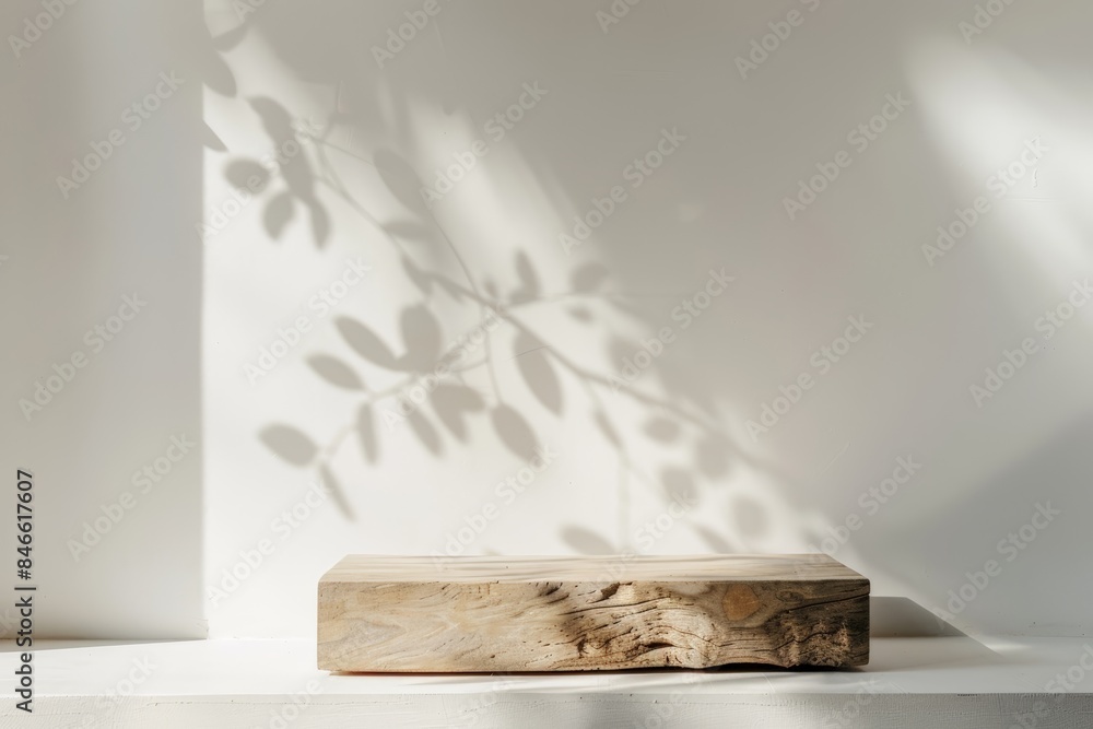 A wooden block with a shadow of a leaf on it A wooden block with a shadow of a leaf on it