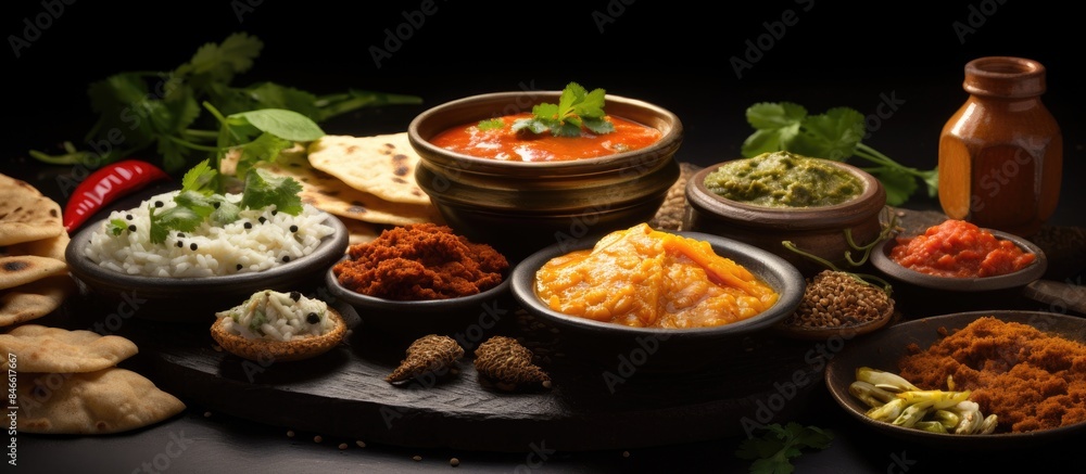Close-up view of authentic Indian cuisine and snacks with copy space image Close-up view of authentic Indian cuisine and snacks with copy space image