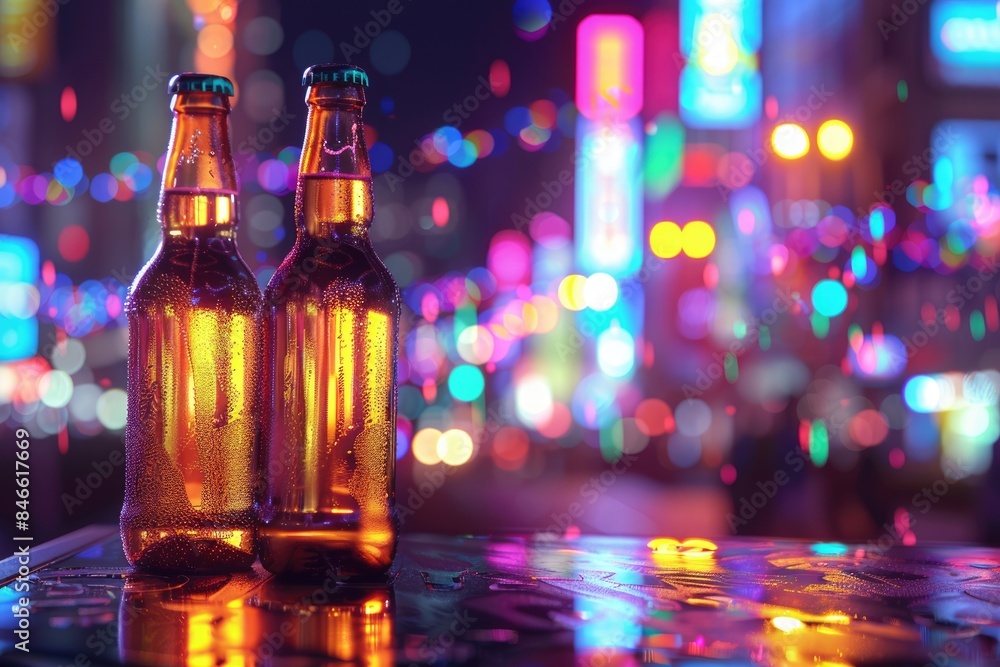 Glass bottle and neon light halo Glass bottle and neon light halo