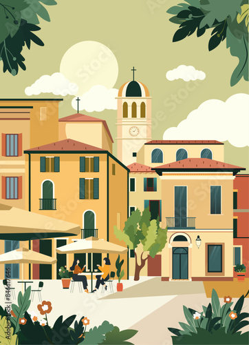 Two women drinking coffee in central parma. Italy, city Parma, Regio Emilia. Parma cityscape with famous landmarks, city sights.