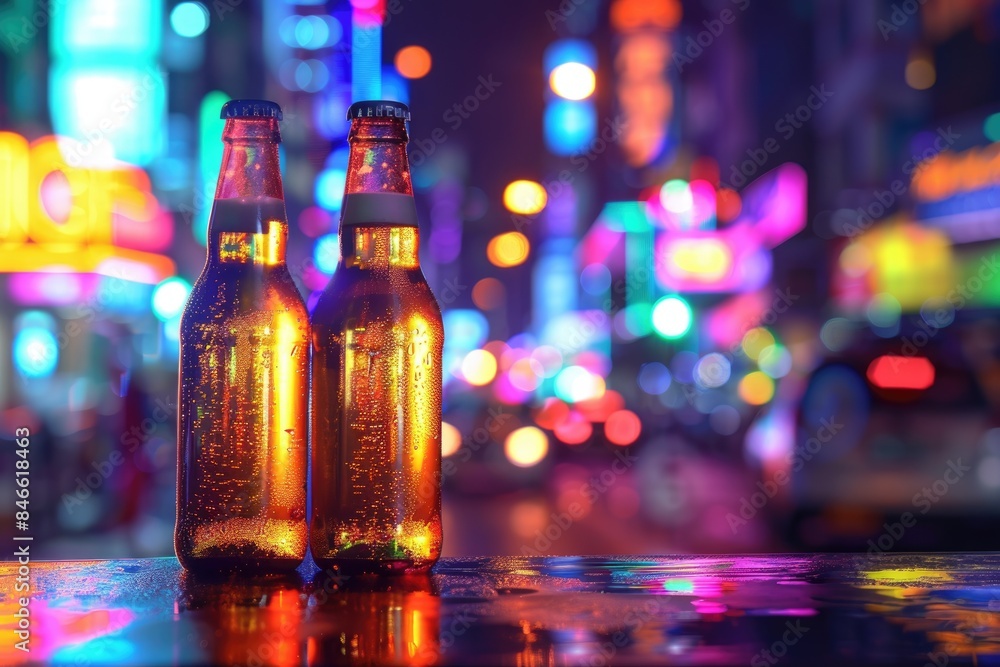 Glass bottle and neon light halo Glass bottle and neon light halo