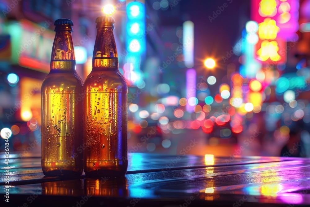Glass bottle and neon light halo Glass bottle and neon light halo