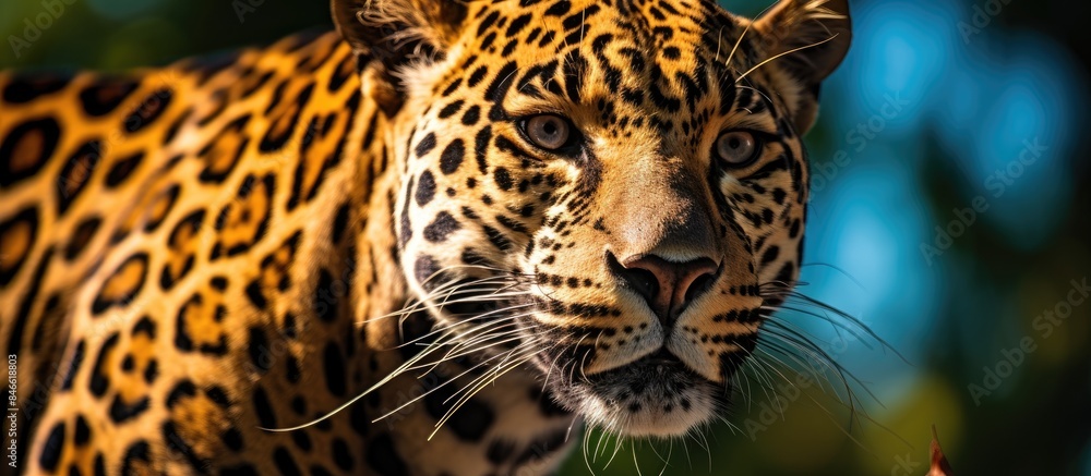 Detail shot of a Jaguar (Panthera onca) with copy space image.