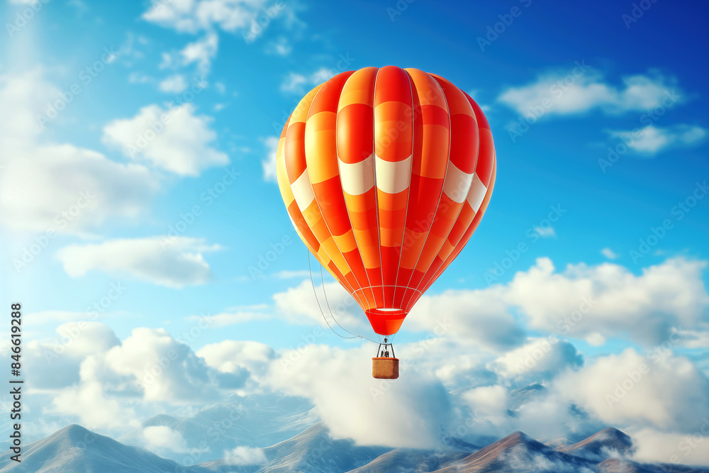 Hot air balloon flying high in blue sky. Background with selective focus and copy space Hot air balloon flying high in blue sky. Background with selective focus and copy space