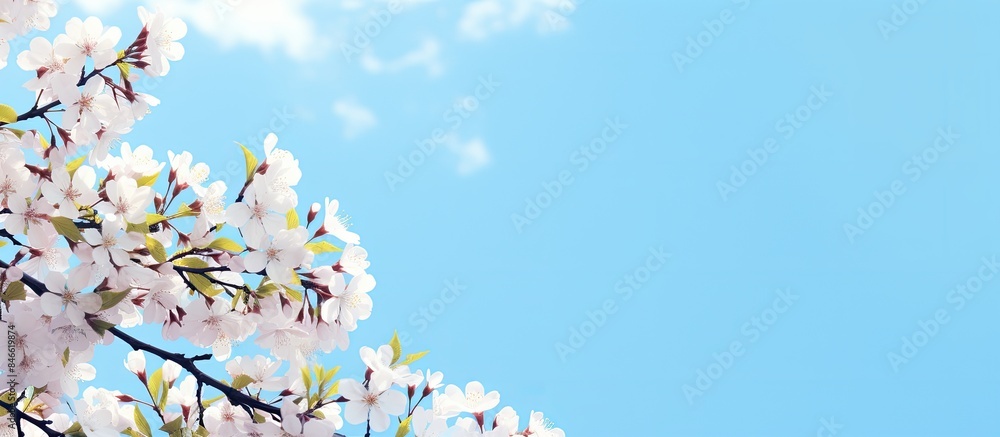 A spring-themed background featuring a blue sky with copy space image. A spring-themed background featuring a blue sky with copy space image.