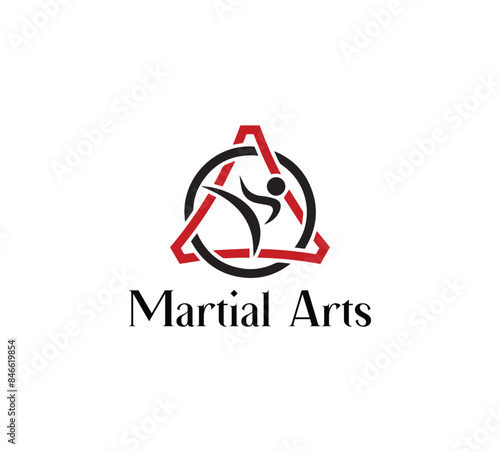Abstract Jiu-jitsu martial arts logo design, mixed martial arts red icon logo with kick position