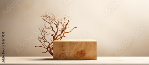 Wooden cube podium with bra...