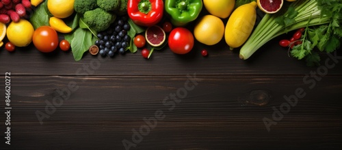Top view of fresh fruits an...