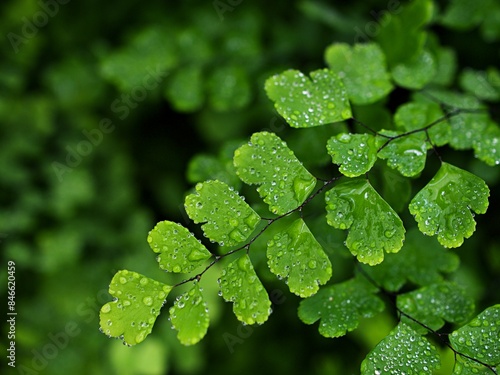 Drops on green leaves foliage Adiantum trapeziforme ,giant maidenhair ,Sicily ,diamond Maidenhair fern ,venus Ferns ,Venushair ,soft selective focus for pretty background ,greenery in spring raindrops