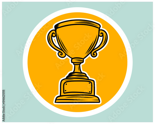 Cup winner and ribbon creative icon vector illustration in flat style design. Champion award concept sign. Leadership happy successful. Victory prize tropy graphic design symbol.