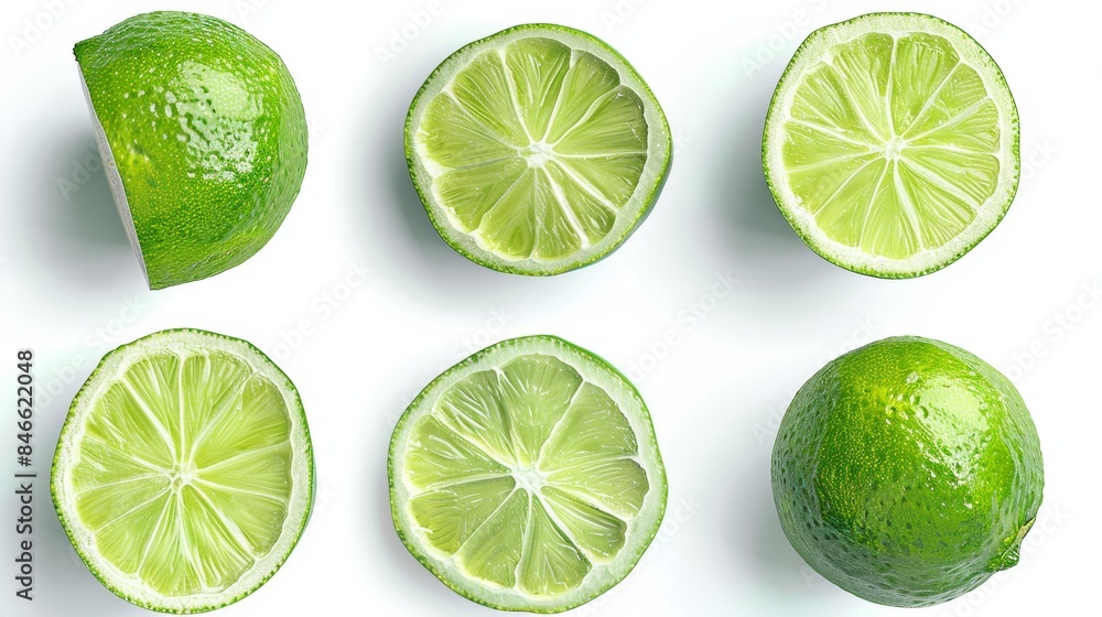 Fresh Lime Slices on White Background, Generative AI Fresh Lime Slices on White Background, Generative AI