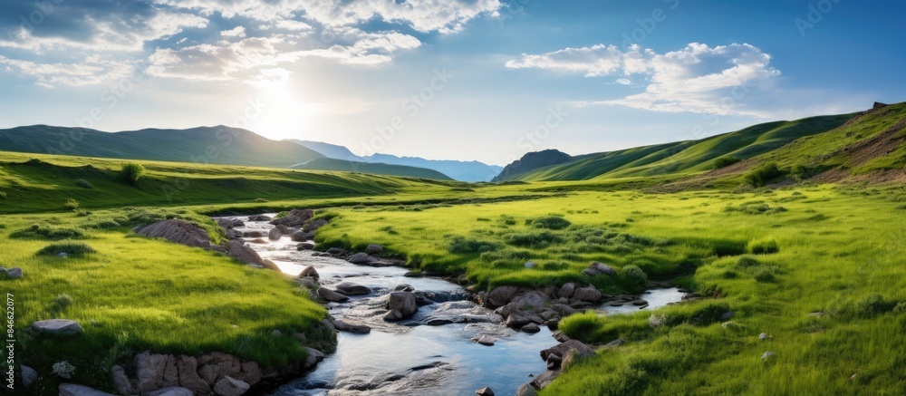 Experience the beauty of the summer steppe and the power of a mountain river. Travel through diverse ecosystems with copy space image.Embrace the adventure. Experience the beauty of the summer steppe and the power of a mountain river. Travel through diverse ecosystems with copy space image.Embrace the adventure.