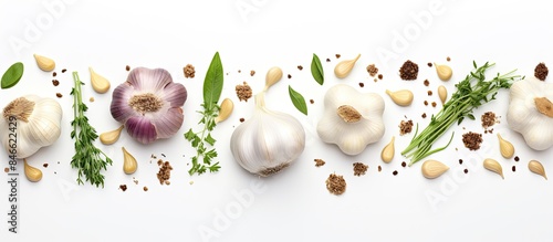 Top view of garlic and herb...