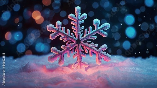 Neon big snowflake. Dark background, Christmas and New Year atmosphere. Neon. Neon festive background.  © Марина Терехова