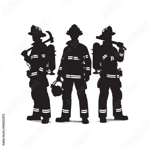 Firefighters pose silhouette vector illustration 