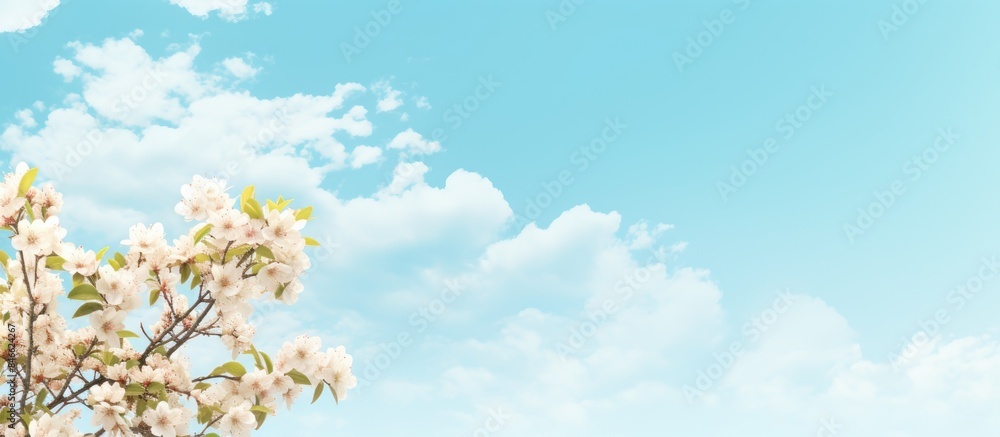 A spring-themed background featuring a blue sky with copy space image. A spring-themed background featuring a blue sky with copy space image.
