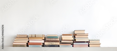 Stack of books on a white b...