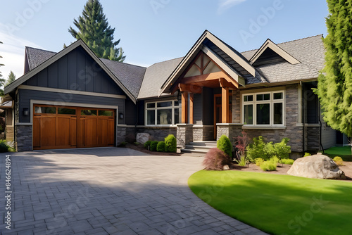 Luxury house exterior with garage and driveway.