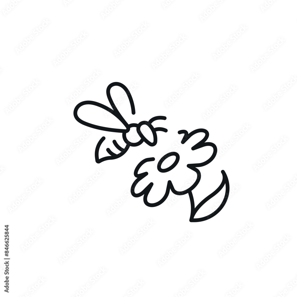 Bee pollinates the flower linear icon. Line customizable illustration. Contour symbol. Vector isolated outline drawing. Editable stroke Bee pollinates the flower linear icon. Line customizable illustration. Contour symbol. Vector isolated outline drawing. Editable stroke
