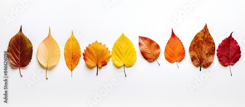 Autumn leaves arranged on a...