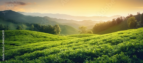 Scenic view of tea plantati...