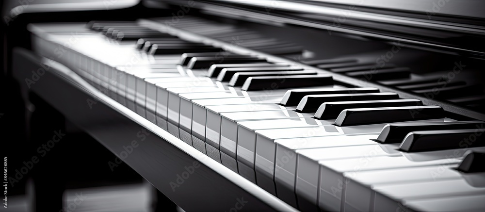 Naklejka premium Monochrome keys on a piano with copy space image.