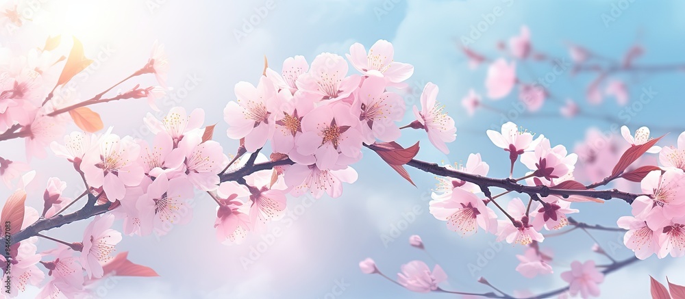 Sakura blossoms create a picturesque spring scene, perfect as a background with plenty of copy space image. Sakura blossoms create a picturesque spring scene, perfect as a background with plenty of copy space image.