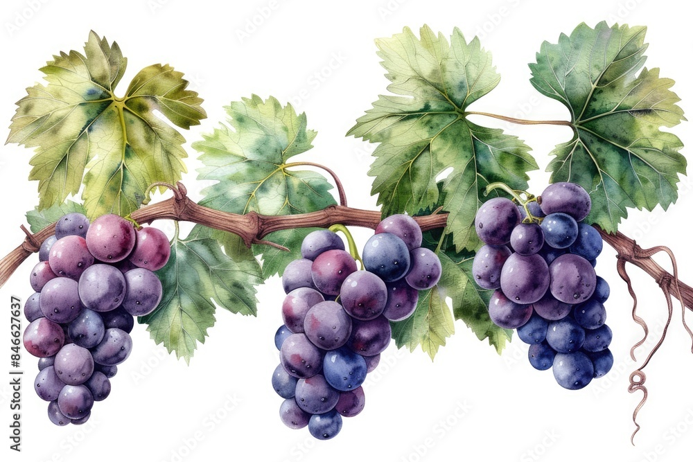 Fototapeta premium A string of purple grape illustrations on a white background