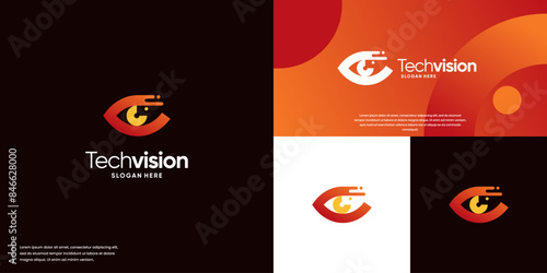 logo abstract vision, digital tech, logo design illustration.