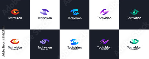 collection of technology logos with the concept of vision, digital, artificial intelligence, logo design illustration.