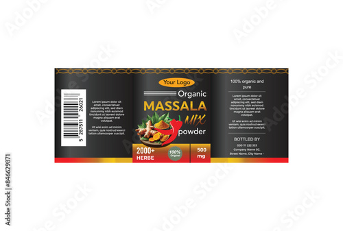 spicy masala label design, turmeric  label design, dry chili powder label, cumin powder label design print ready