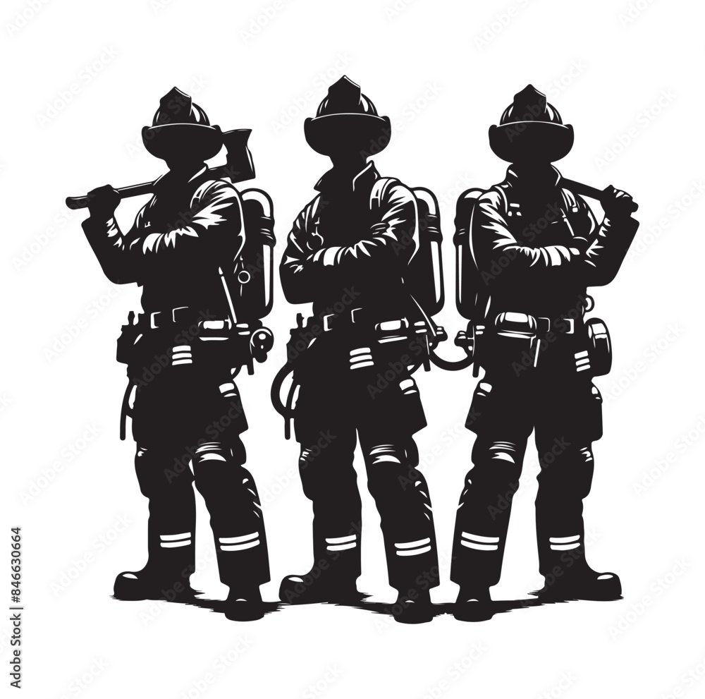 Firefighters pose silhouette vector illustration Firefighters pose silhouette vector illustration