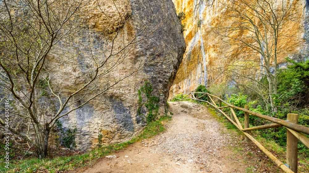 Desfiladero del Rio Purón Path, Montes Obarenes-San Zadornil Natural Park, Herrán, Las Merindades, Burgos, Castilla y León, Spain, Europe Desfiladero del Rio Purón Path, Montes Obarenes-San Zadornil Natural Park, Herrán, Las Merindades, Burgos, Castilla y León, Spain, Europe