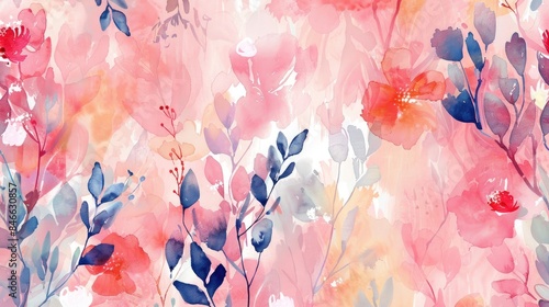 Abstract watercolor floral pattern on pink background photo