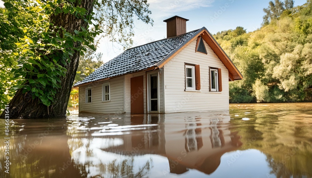 One-Story House Submerged: The Aftermath of a Devastating Flood" Stock ...